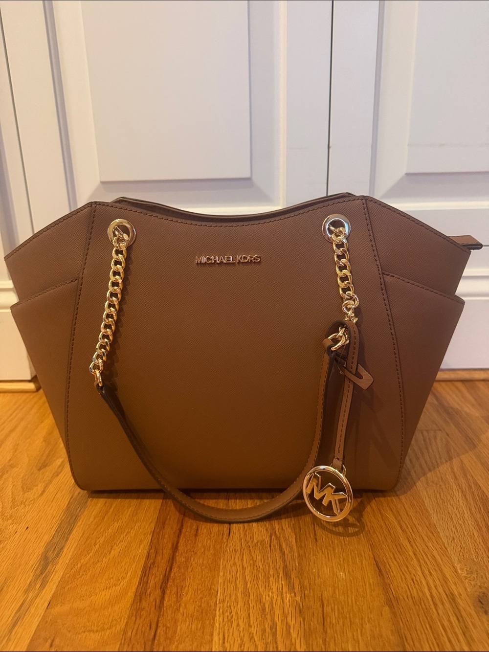 Michael Kors Taupe Saffiano Leather Chain-Handle Tote